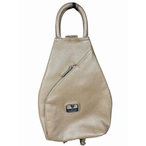 VALENTINA Italy Genuine Italian Pebble Leather Taupe Sling Backpack Shoulder Bag